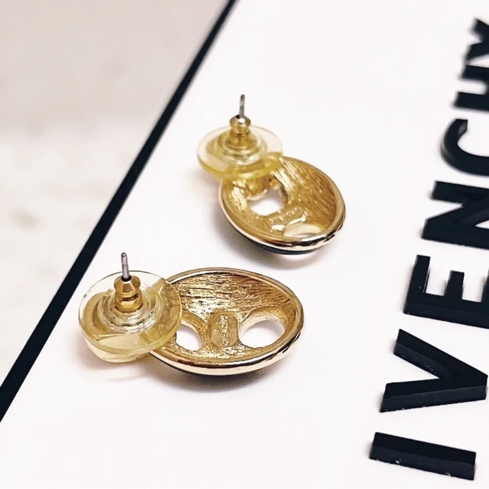 Authentic Givenchy Rare Vintage Black & Gold Enamel / Metal Abstract Earrings